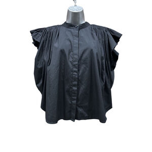 NWT Madewell Poplin Shirred Button-Up Shirt in black size medium